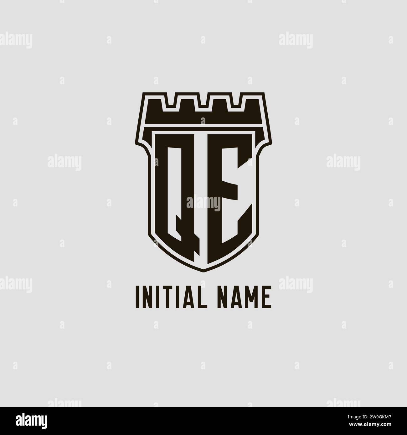 Monogram QE with shield fortress logo design style vector graphic Stock ...