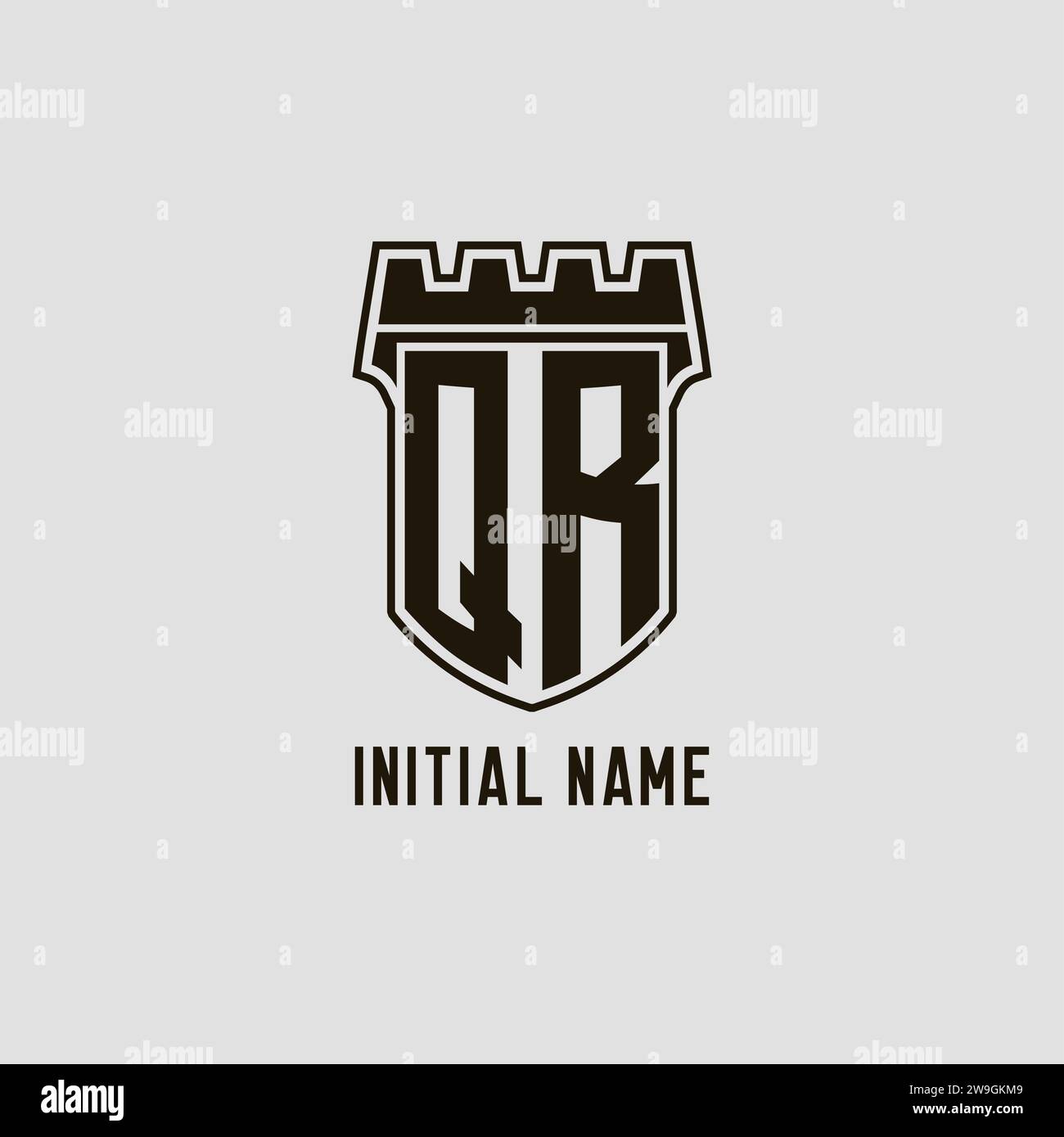Monogram QR with shield fortress logo design style vector graphic Stock ...