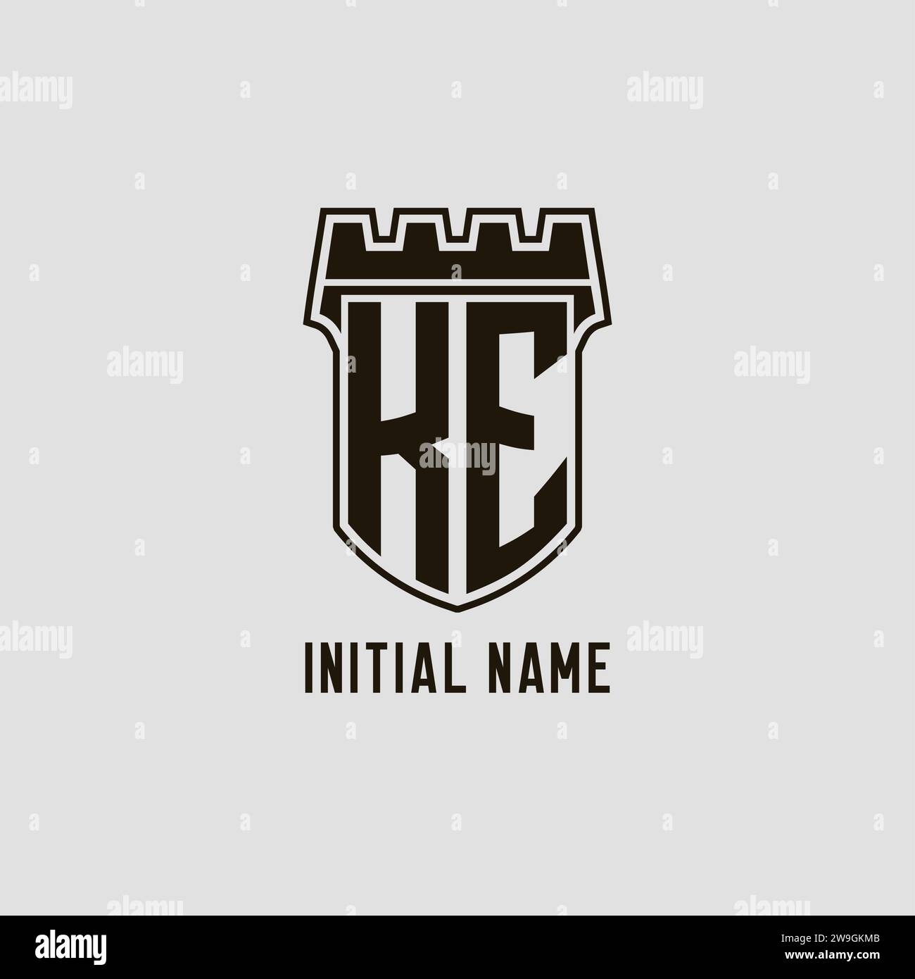 Monogram KE with shield fortress logo design style vector graphic Stock ...