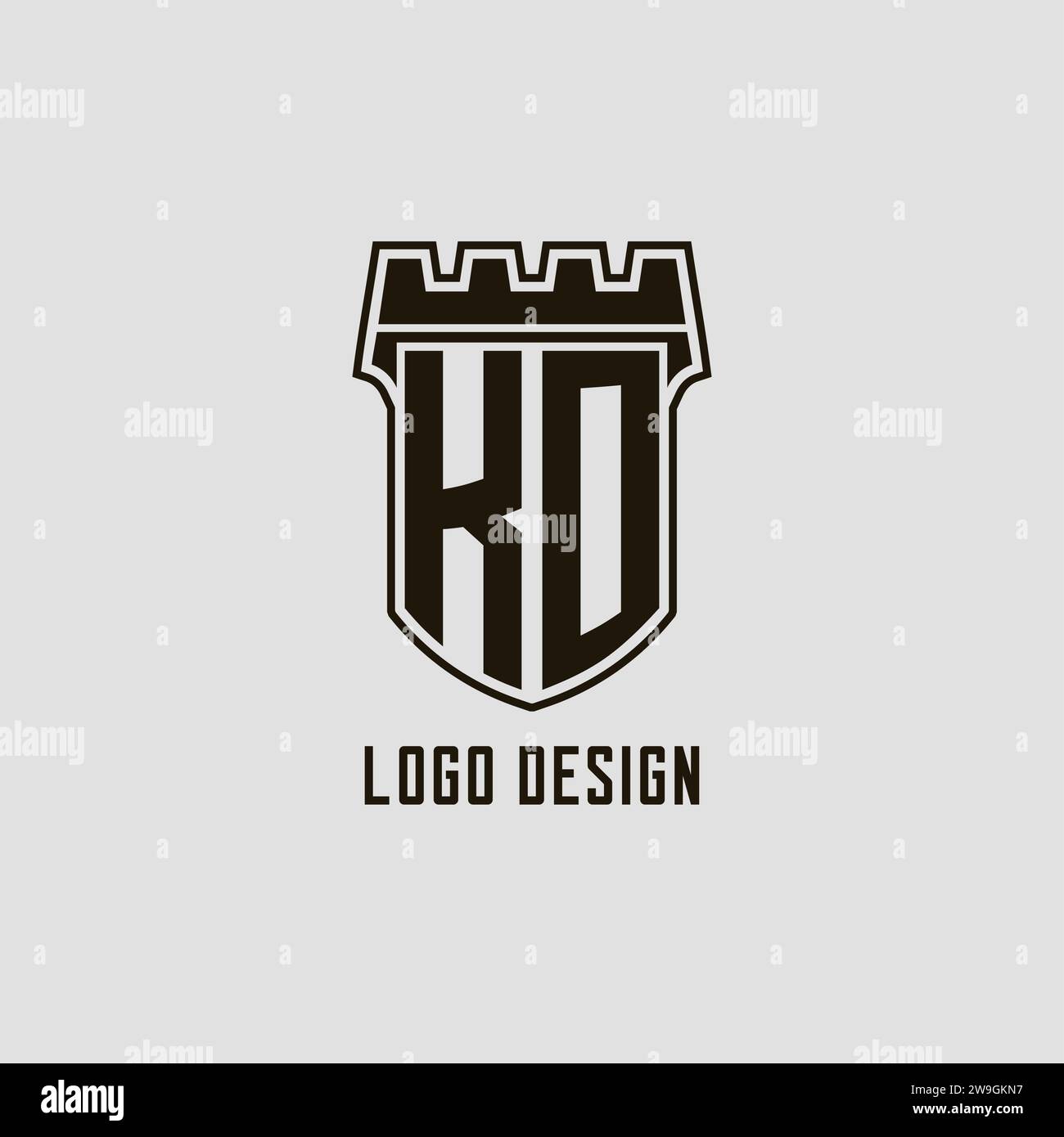 Monogram KO with shield fortress logo design style vector graphic Stock ...