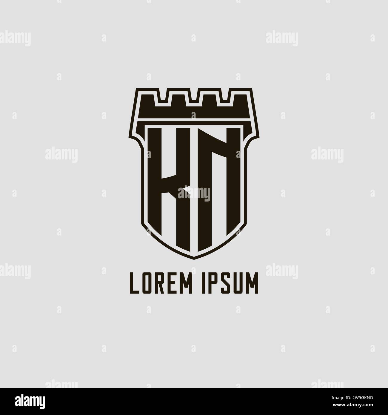 Monogram KN with shield fortress logo design style vector graphic Stock ...