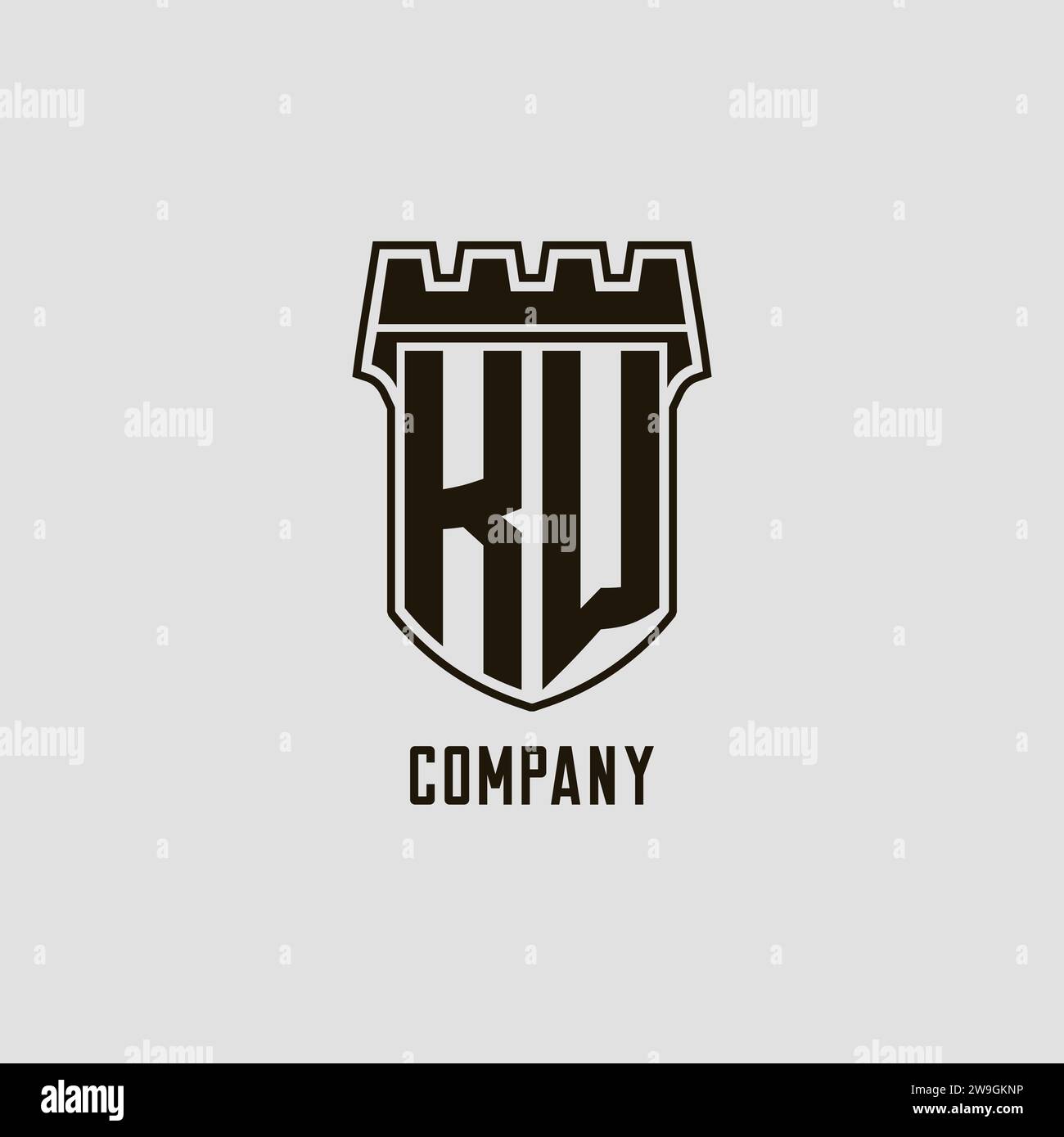 Monogram KW with shield fortress logo design style vector graphic Stock ...