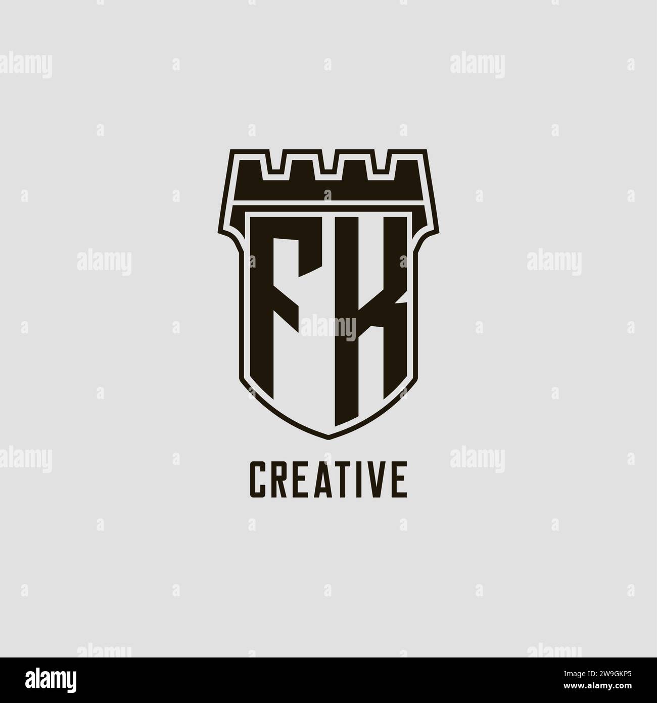 Monogram FK with shield fortress logo design style vector graphic Stock ...