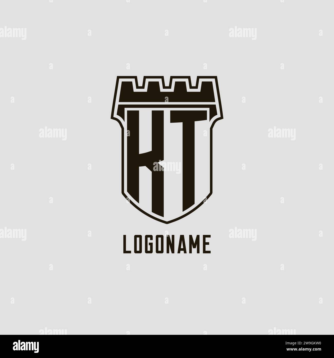Monogram KT with shield fortress logo design style vector graphic Stock ...