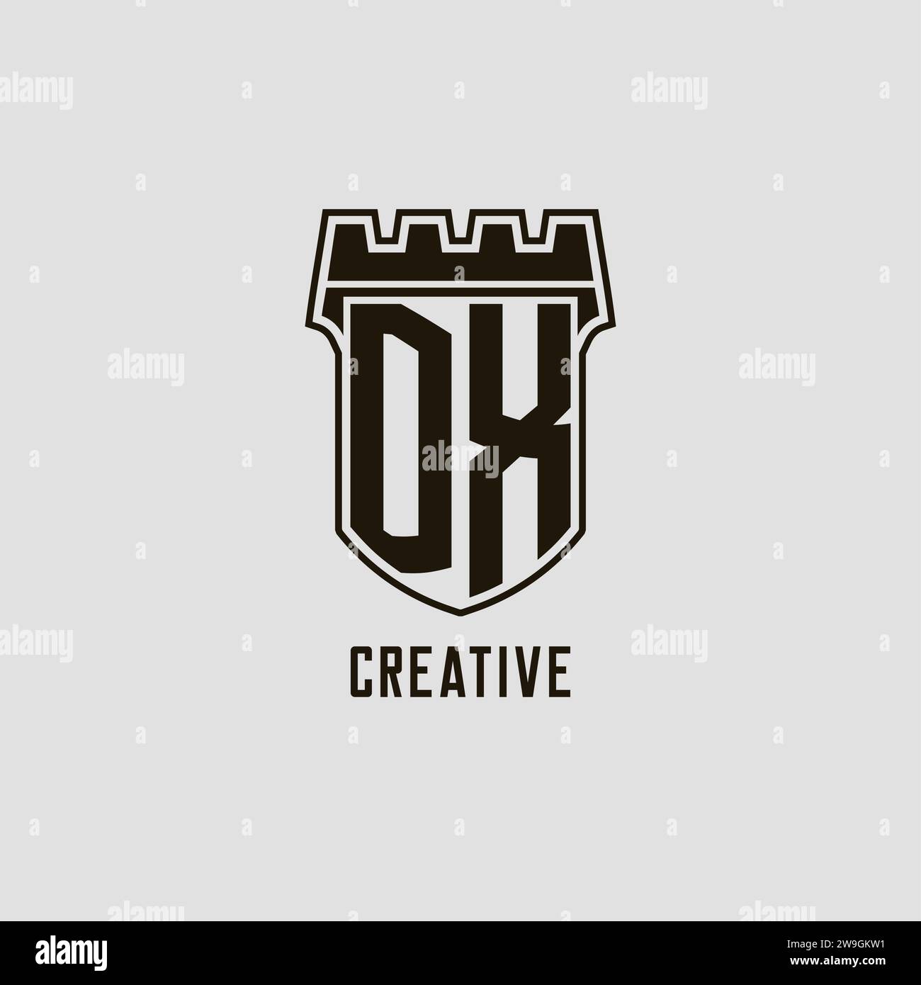 Monogram DX with shield fortress logo design style vector graphic Stock ...
