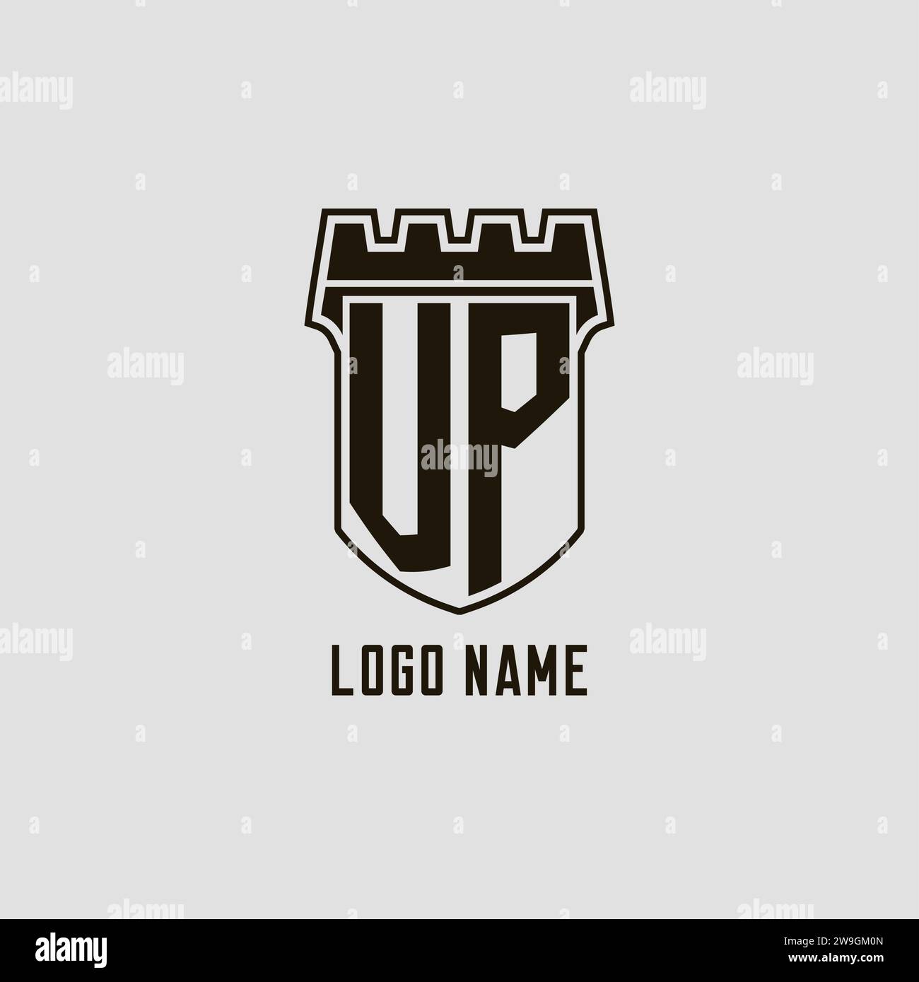 Monogram VP with shield fortress logo design style vector graphic Stock ...