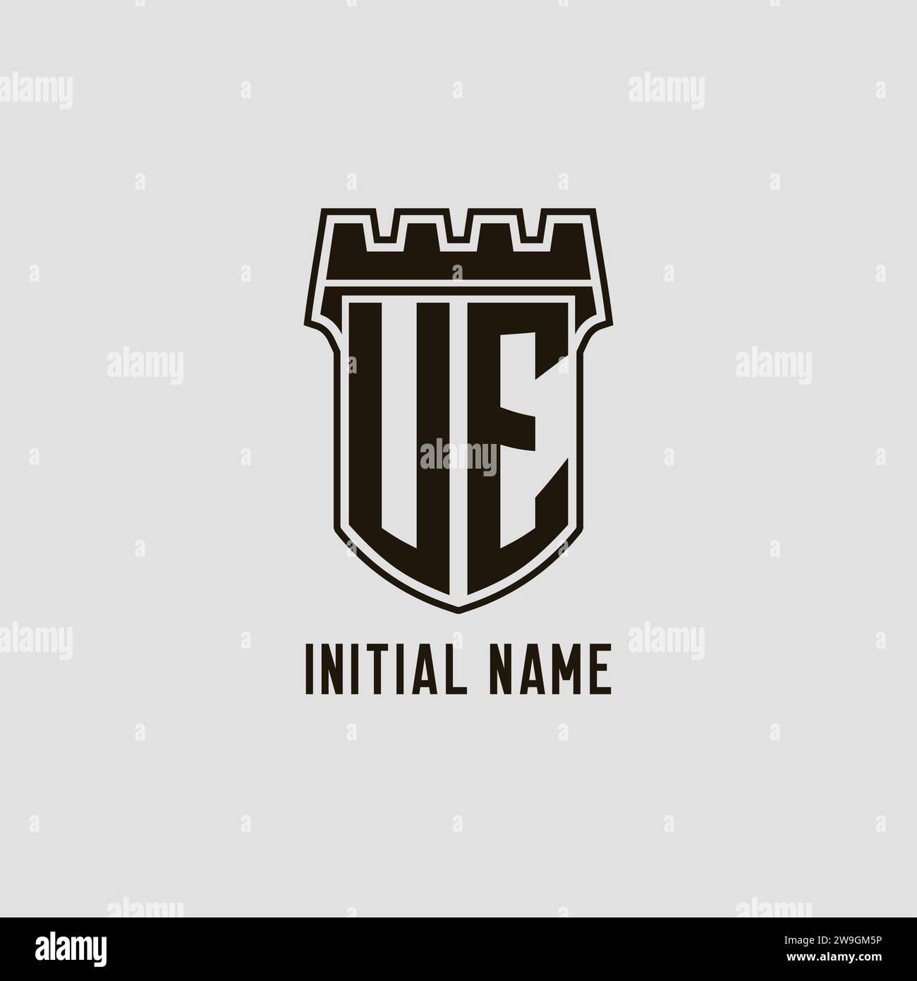 Monogram UE with shield fortress logo design style vector graphic Stock ...