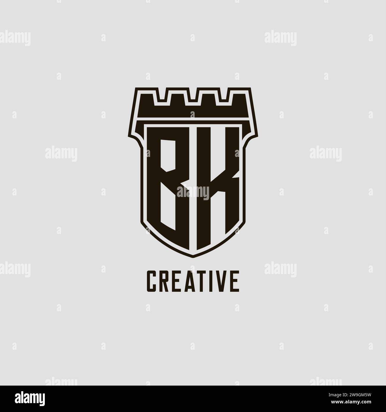 Monogram BK with shield fortress logo design style vector graphic Stock ...