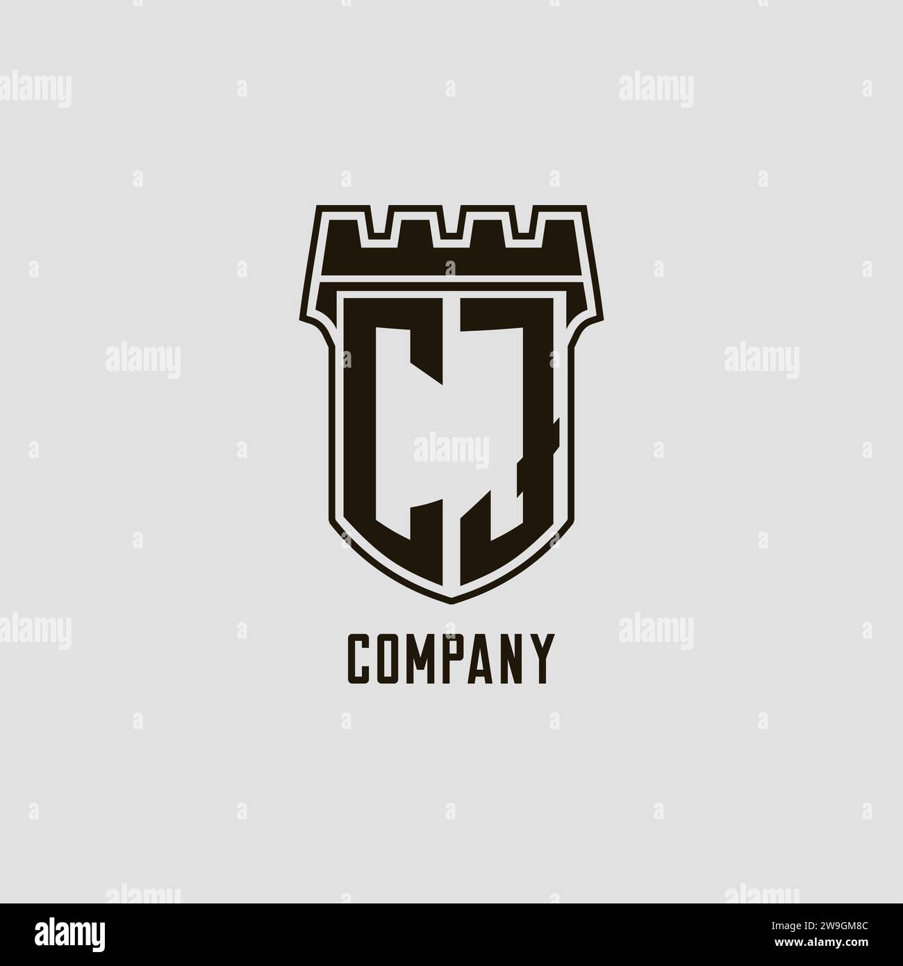 Monogram CJ with shield fortress logo design style vector graphic Stock ...