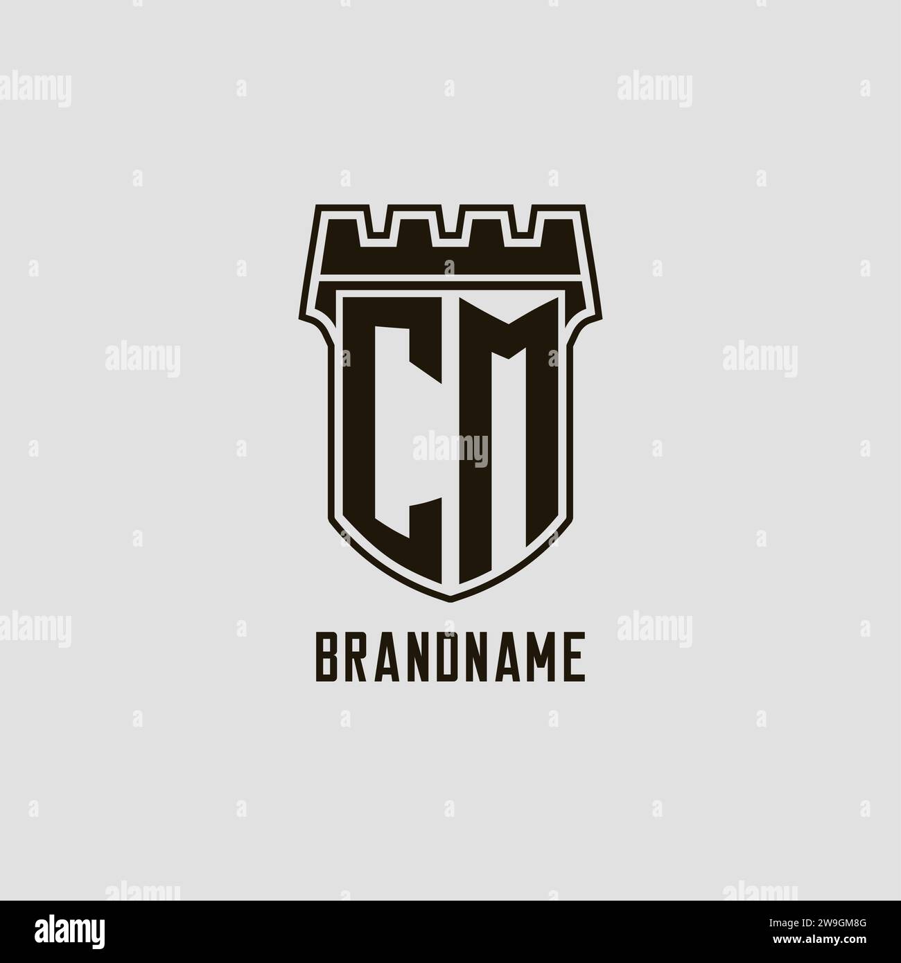 Monogram CM with shield fortress logo design style vector graphic Stock ...