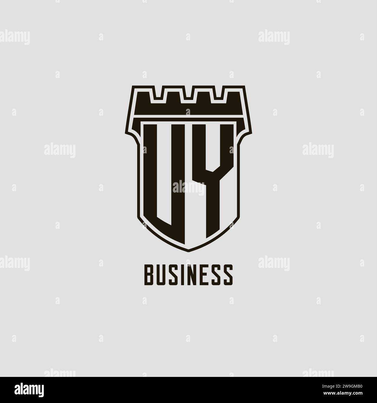 Monogram UY with shield fortress logo design style vector graphic Stock ...