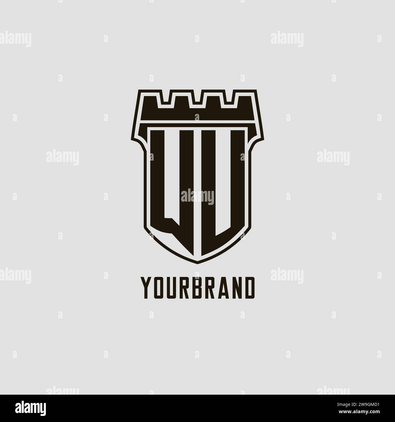 Monogram WU with shield fortress logo design style vector graphic Stock ...