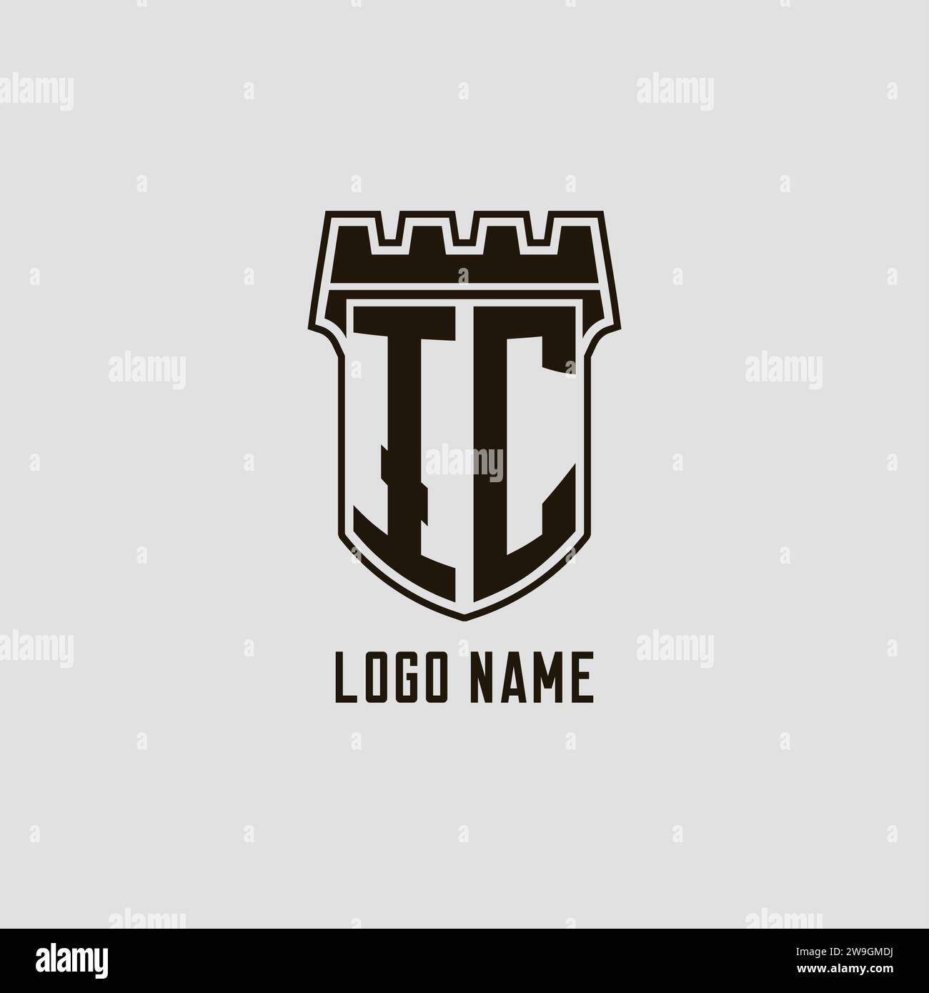 Monogram IC with shield fortress logo design style vector graphic Stock ...