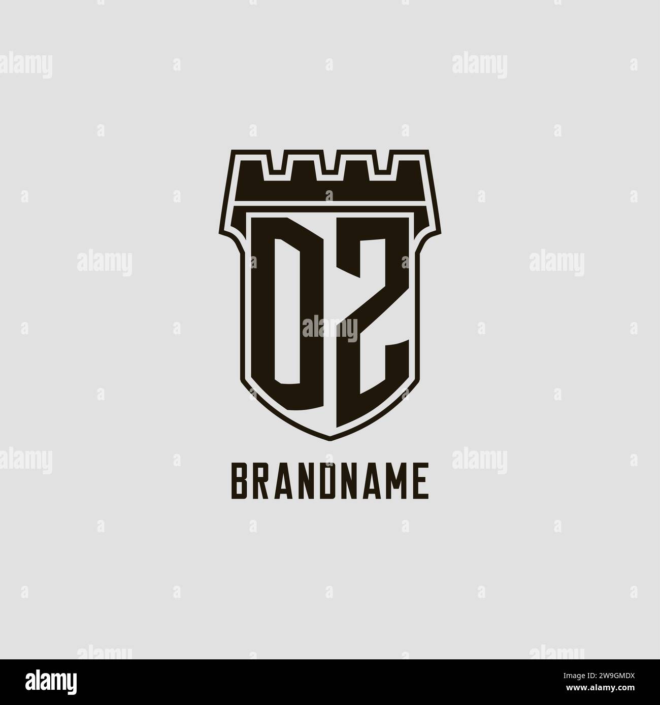 Monogram DZ with shield fortress logo design style vector graphic Stock ...