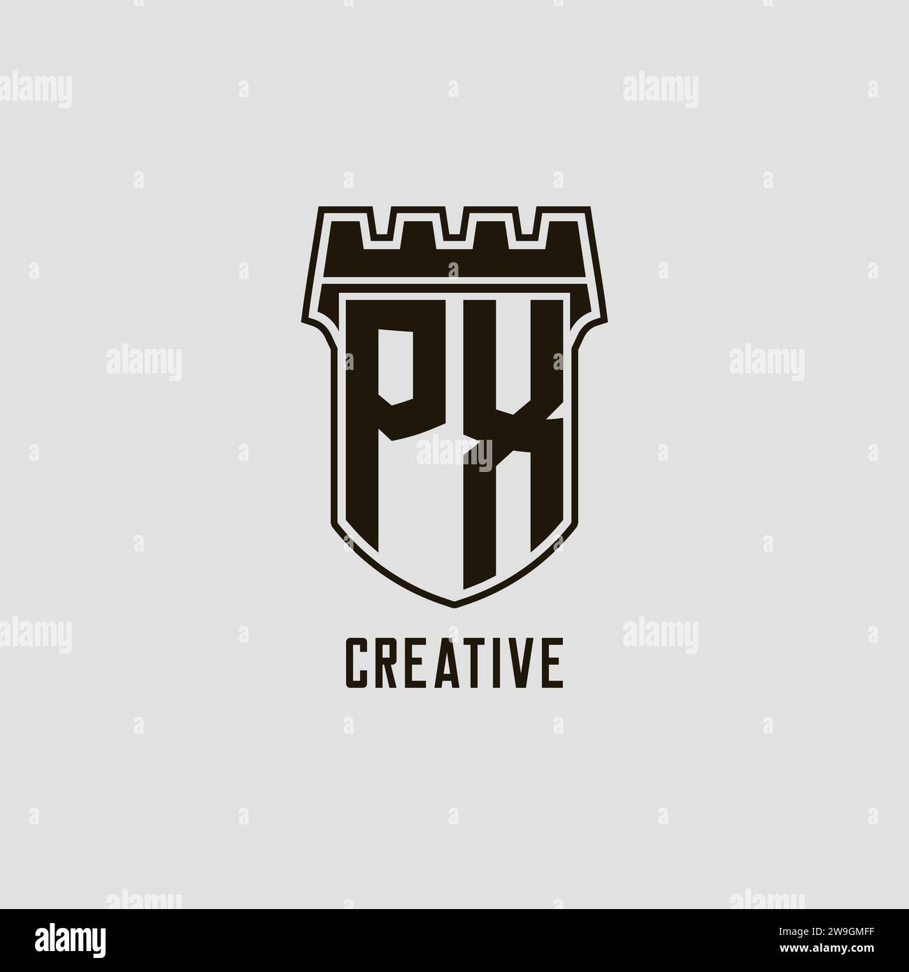 Monogram PX with shield fortress logo design style vector graphic Stock ...