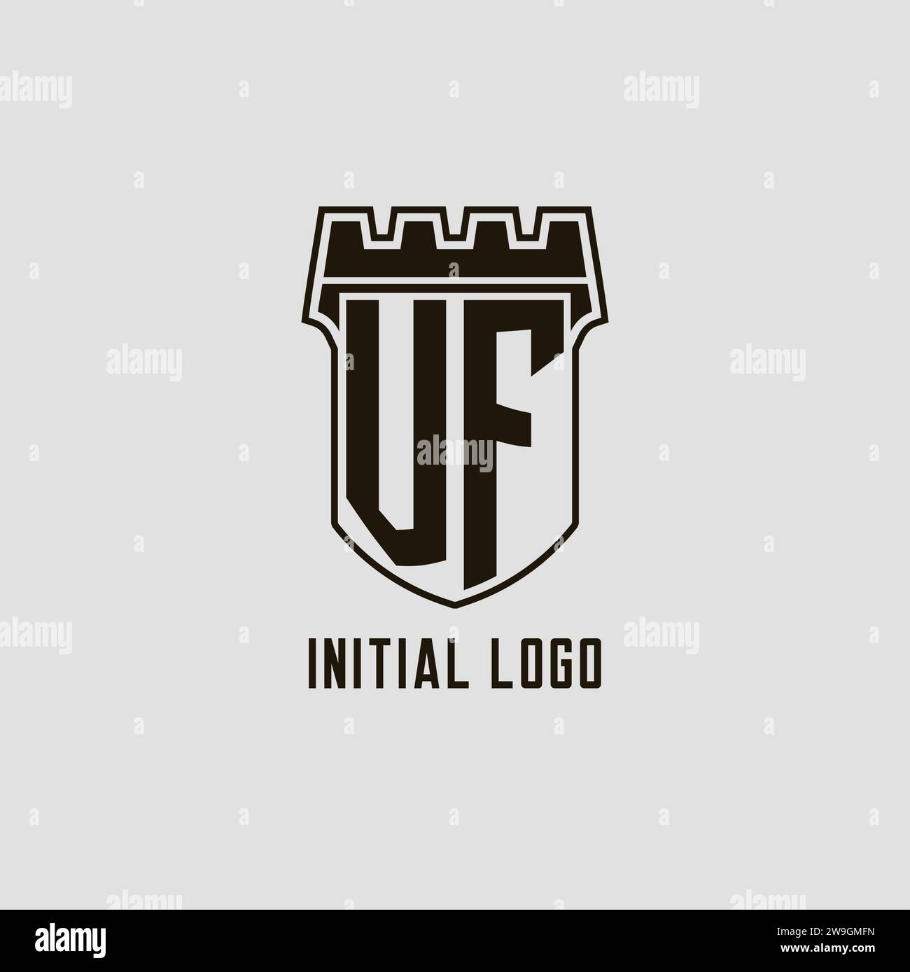 Monogram VF with shield fortress logo design style vector graphic Stock ...