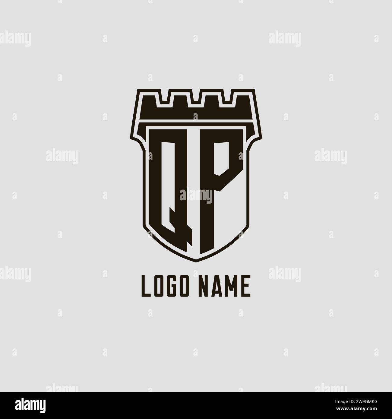 Monogram QP with shield fortress logo design style vector graphic Stock ...