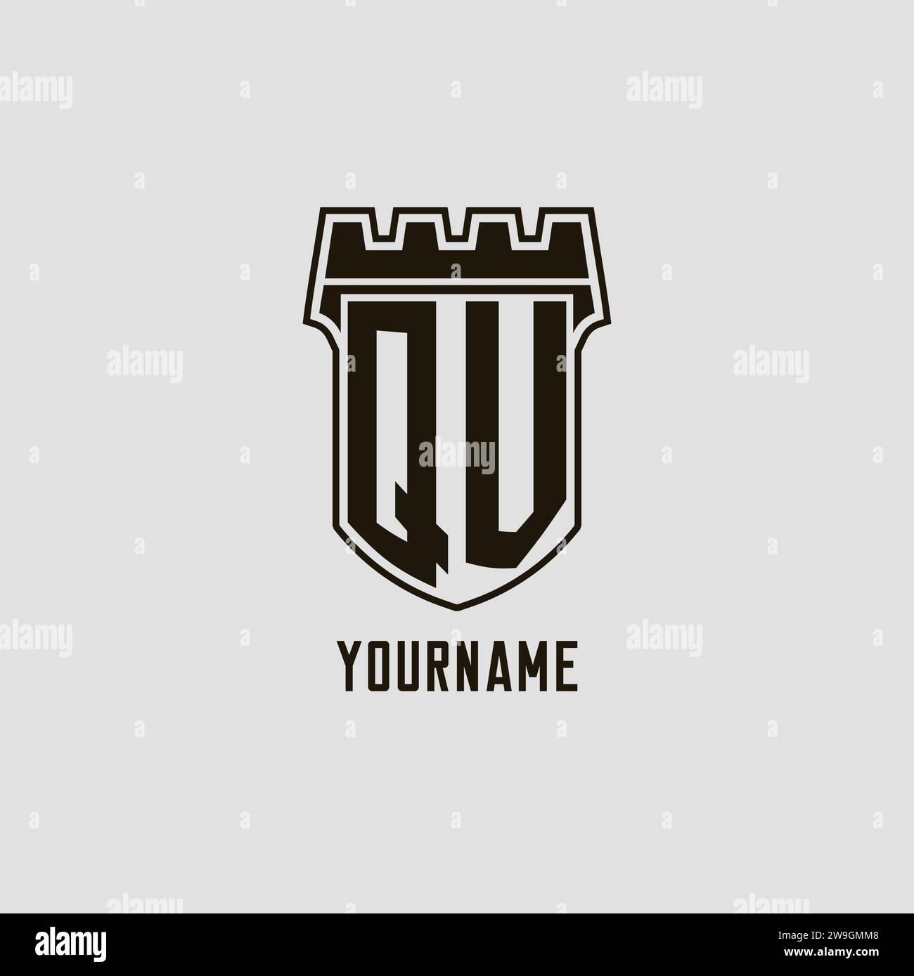 Monogram QV with shield fortress logo design style vector graphic Stock ...