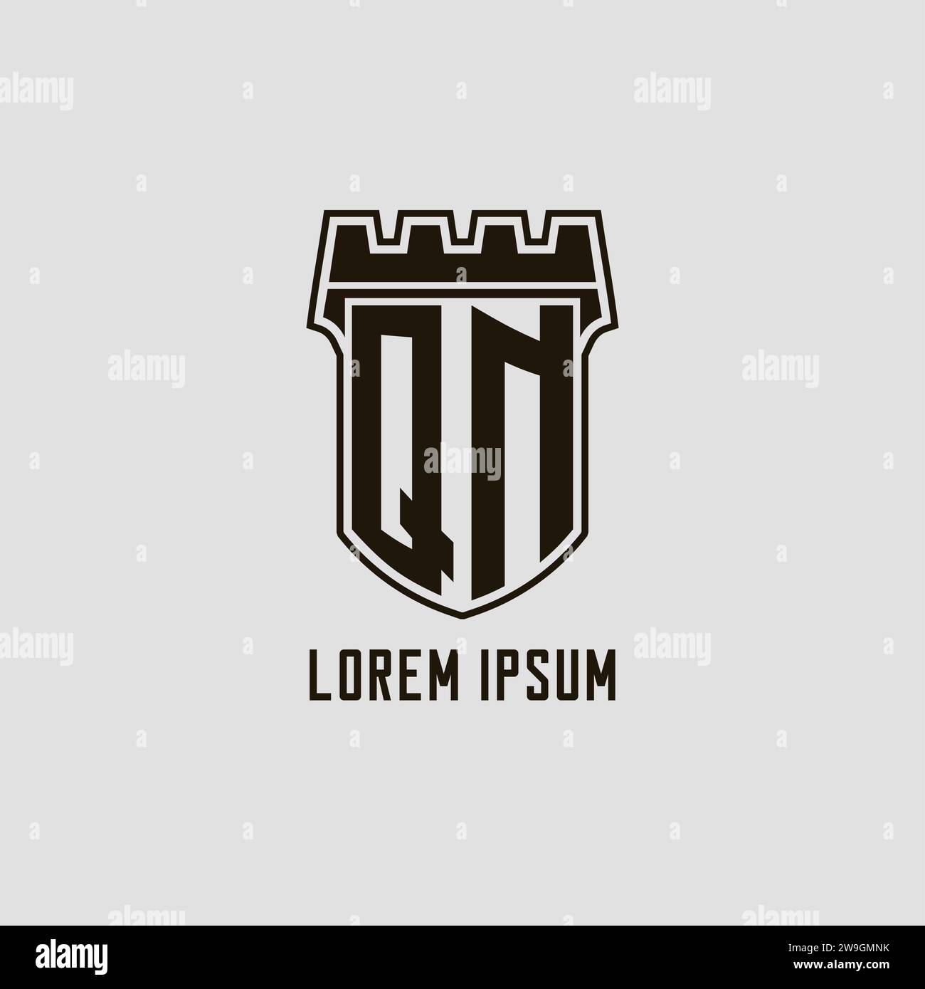 Monogram QN with shield fortress logo design style vector graphic Stock ...
