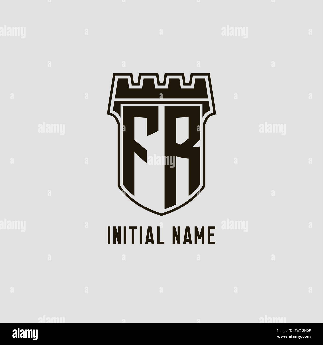 Monogram FR with shield fortress logo design style vector graphic Stock ...