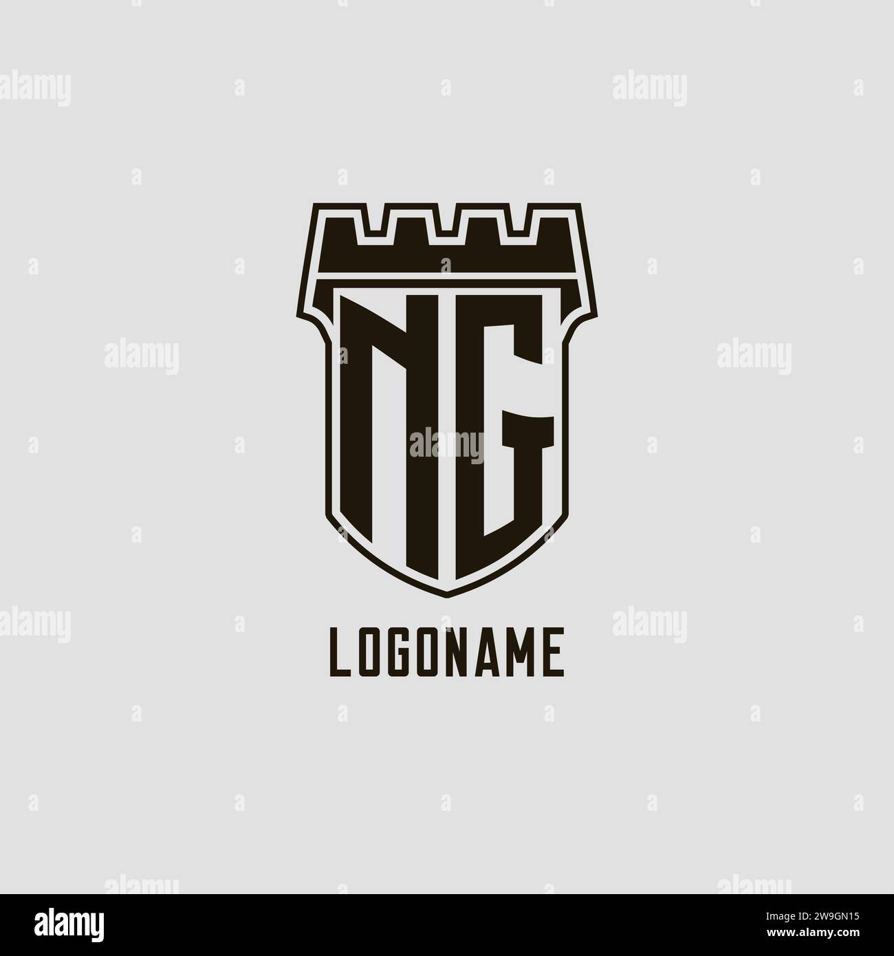 Monogram NG with shield fortress logo design style vector graphic Stock ...