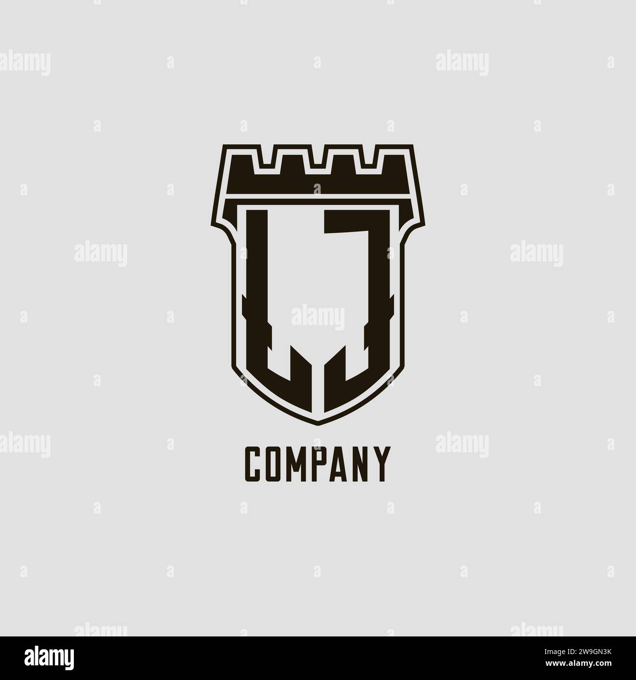 Monogram LJ with shield fortress logo design style vector graphic Stock ...