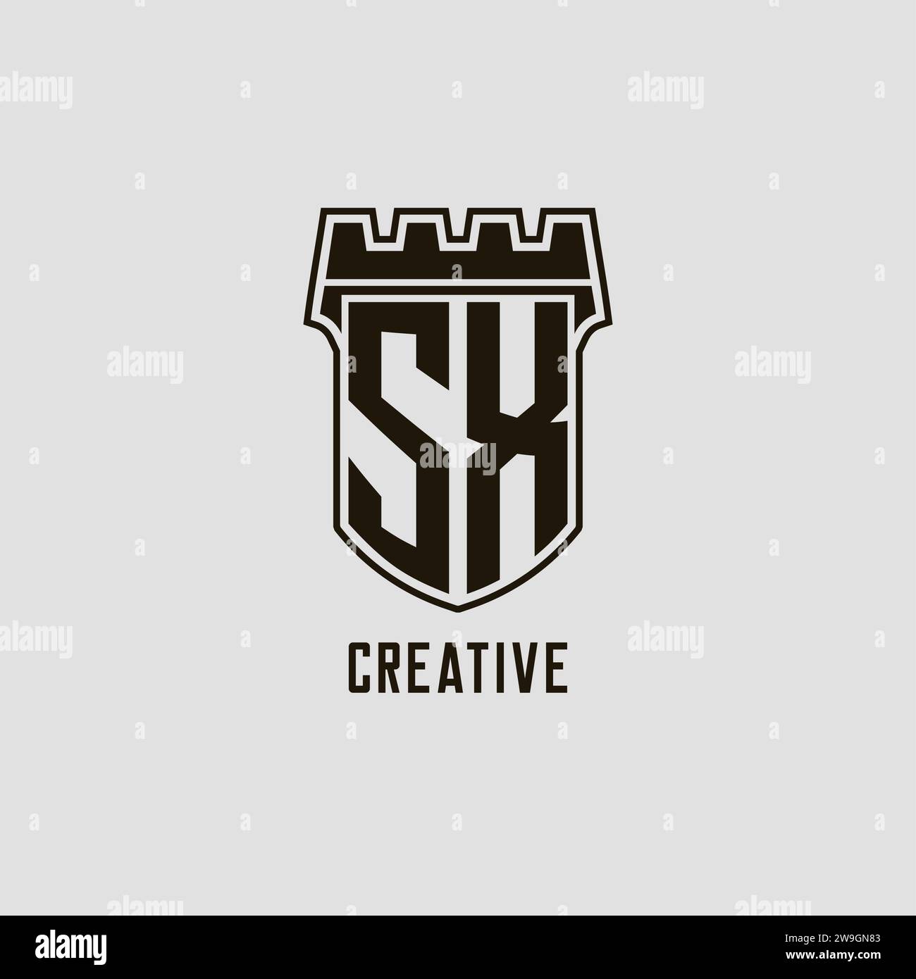 Monogram SX with shield fortress logo design style vector graphic Stock ...