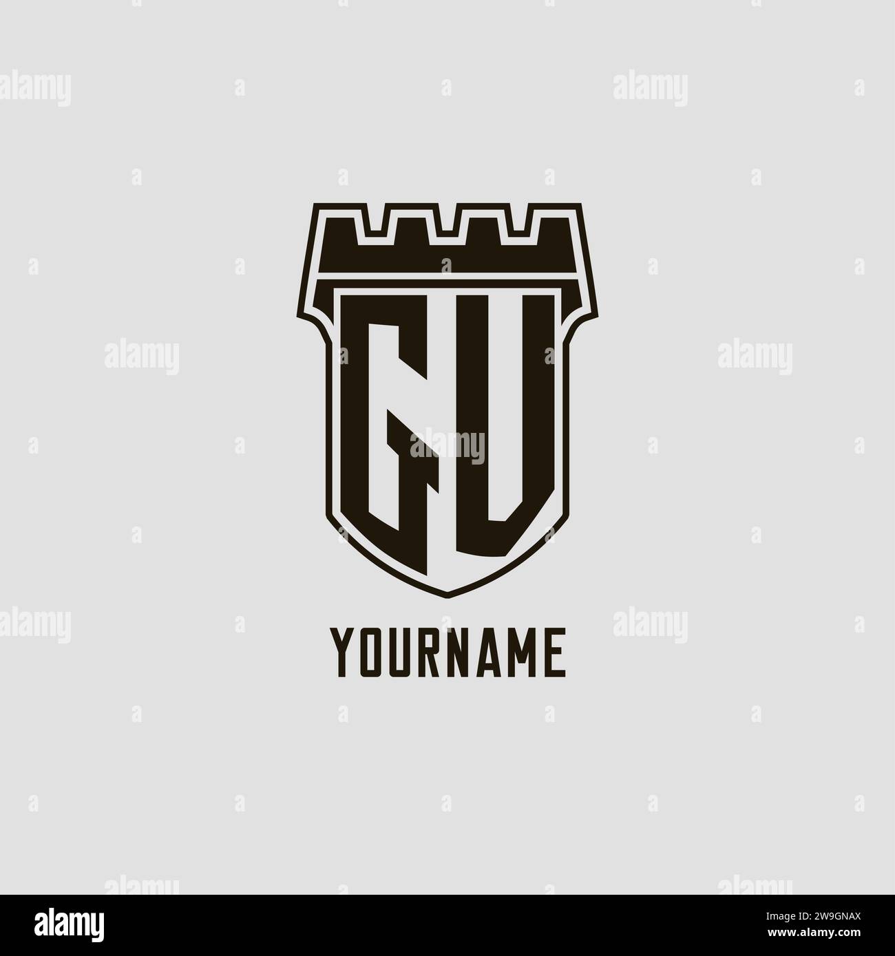 Monogram GV with shield fortress logo design style vector graphic Stock ...