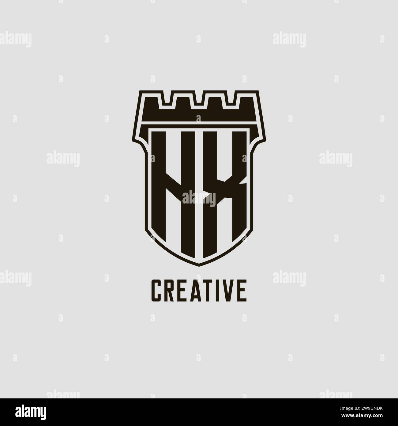 Monogram HX with shield fortress logo design style vector graphic Stock ...