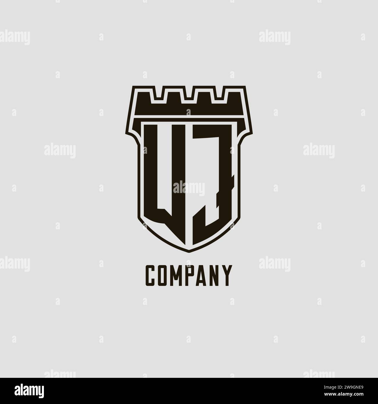 Monogram WJ with shield fortress logo design style vector graphic Stock ...