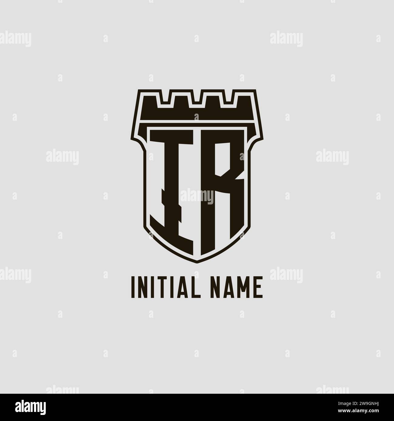 Monogram IR with shield fortress logo design style vector graphic Stock ...