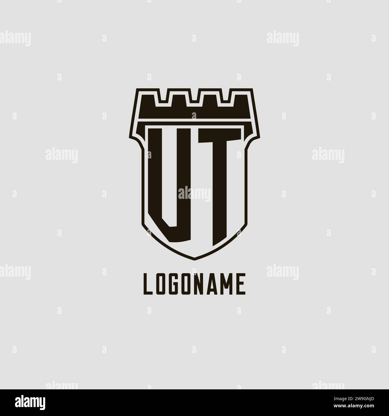 Monogram VT with shield fortress logo design style vector graphic Stock ...