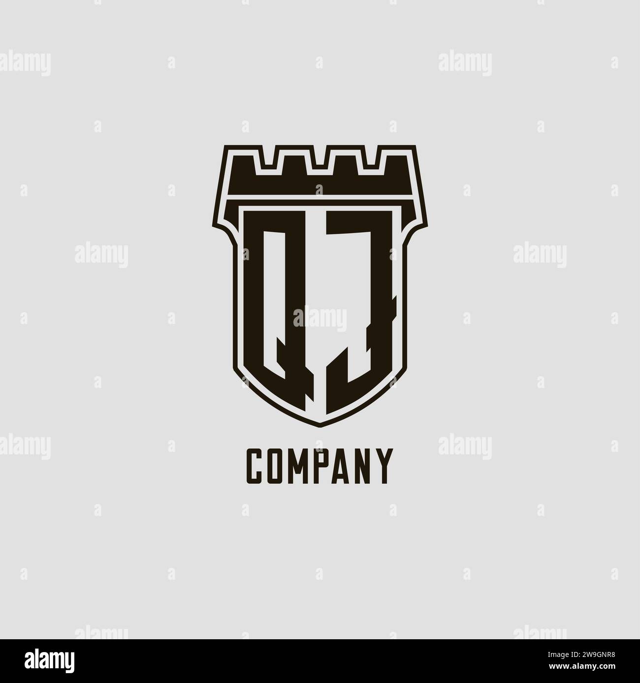 Monogram QJ with shield fortress logo design style vector graphic Stock ...