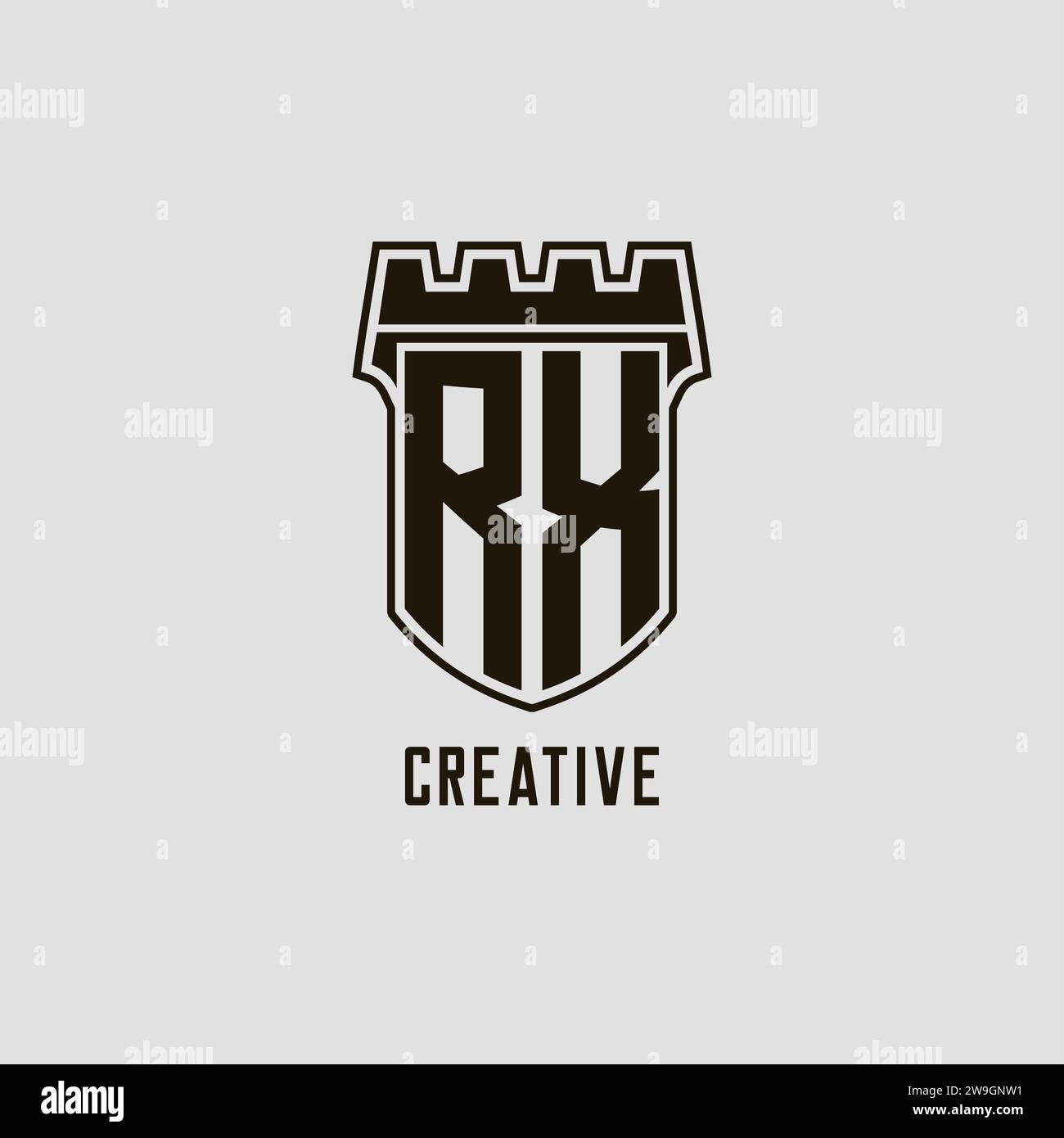 Monogram RX with shield fortress logo design style vector graphic Stock ...