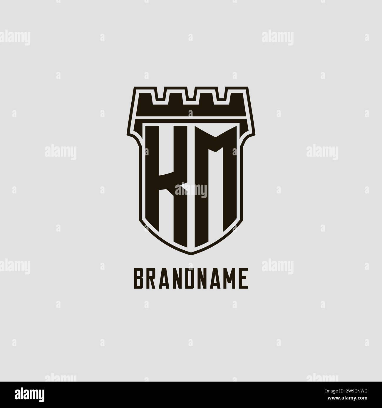 Monogram KM with shield fortress logo design style vector graphic Stock ...