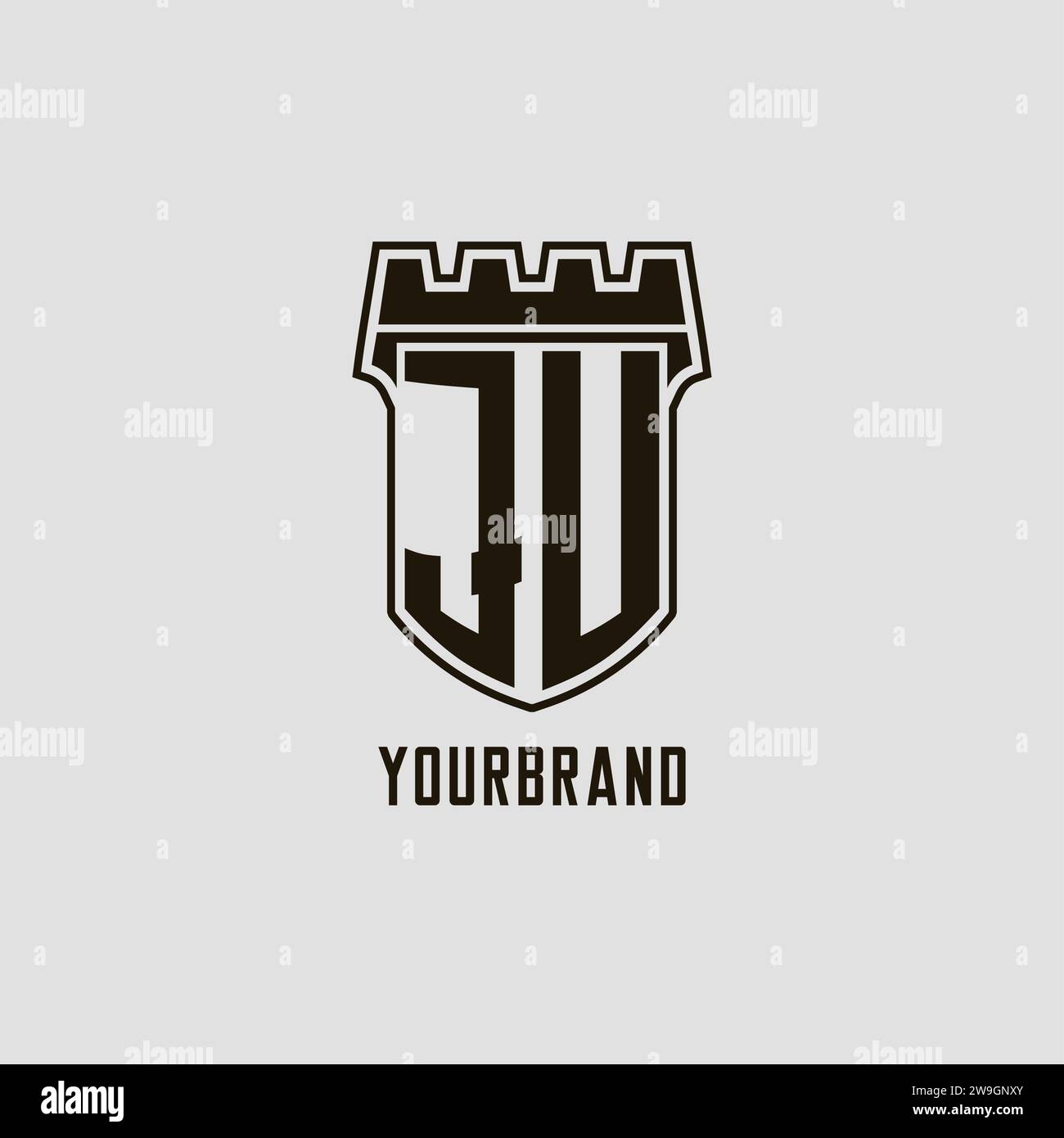 Monogram JU with shield fortress logo design style vector graphic Stock ...