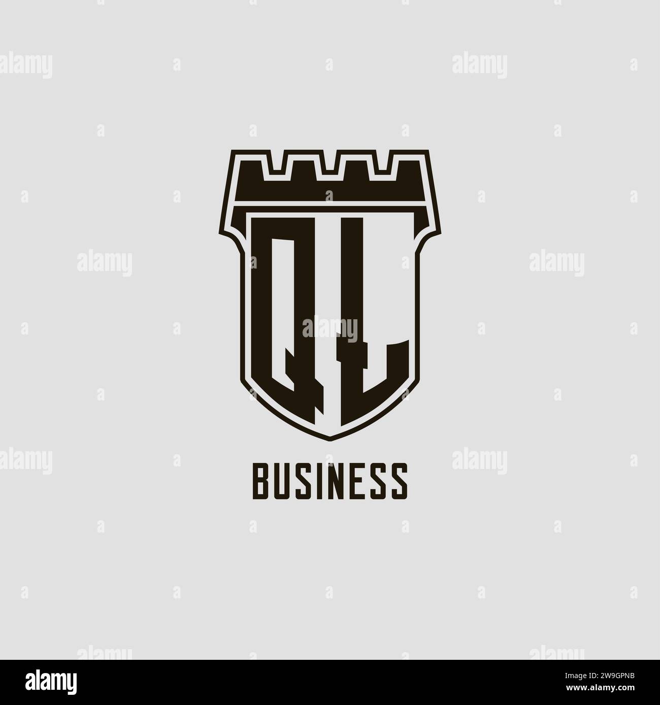 Monogram QL with shield fortress logo design style vector graphic Stock ...