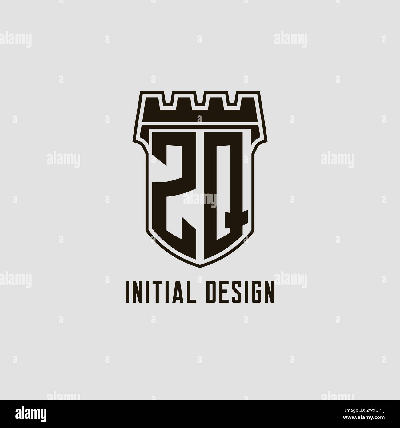 Monogram ZQ with shield fortress logo design style vector graphic Stock ...