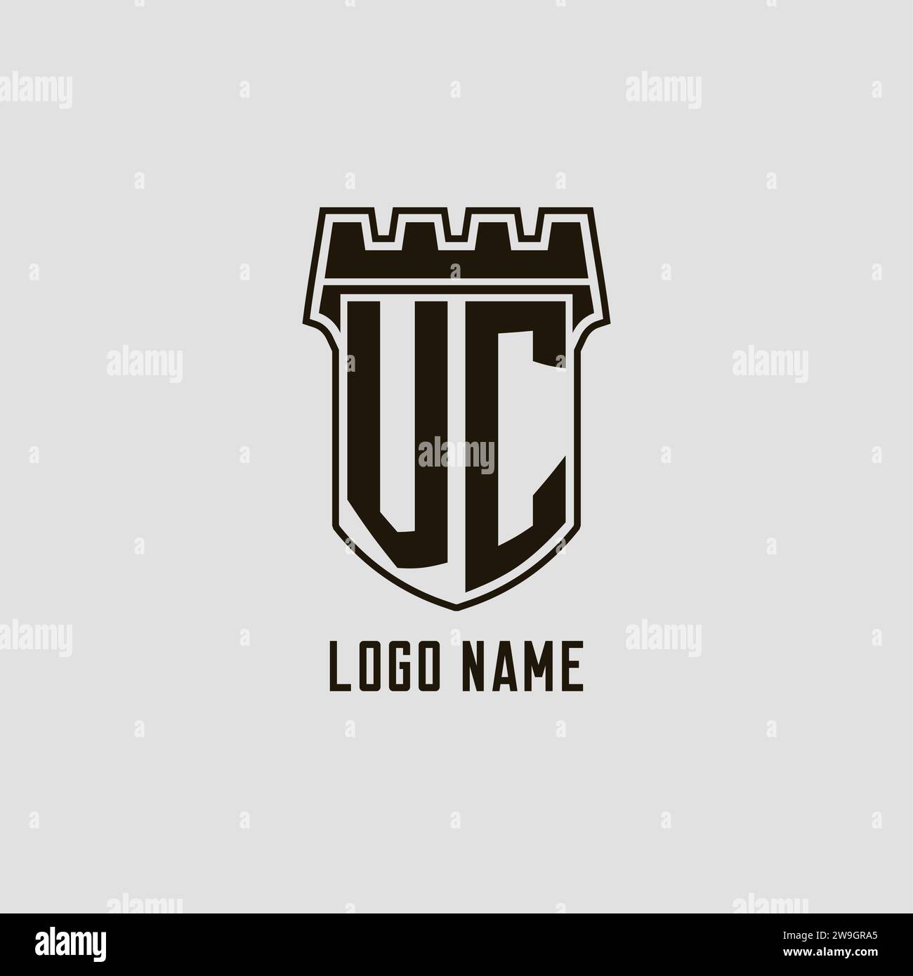 Monogram VC with shield fortress logo design style vector graphic Stock ...
