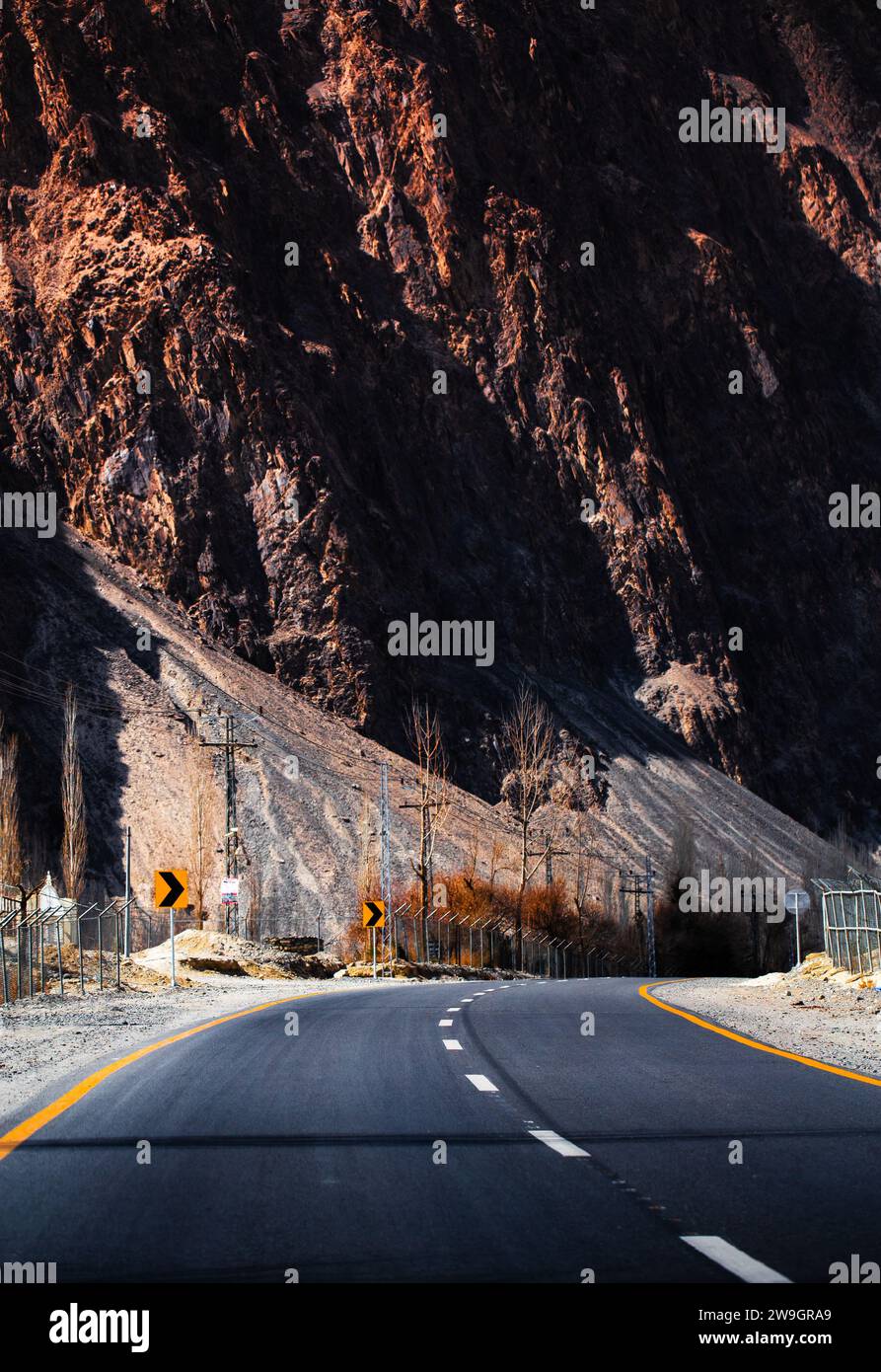 Beautiful Landscape of mountains and roads in Northern Pakistan Stock Photo