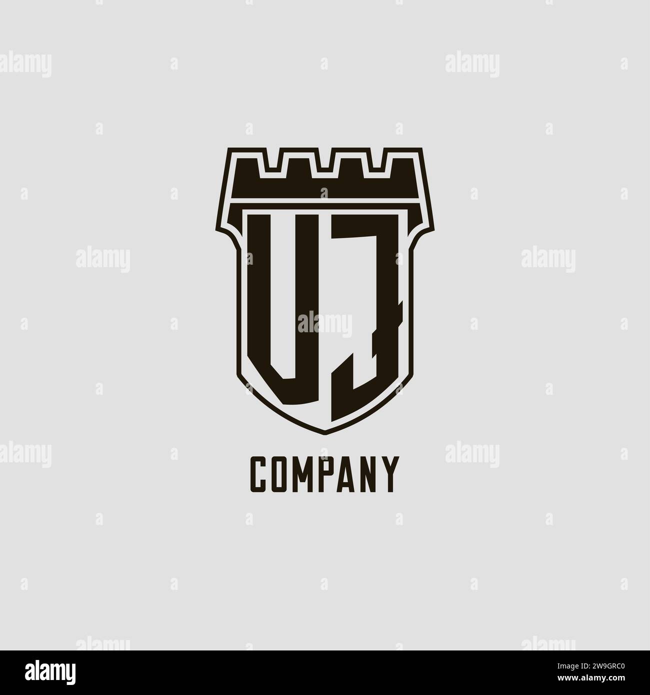 Monogram VJ with shield fortress logo design style vector graphic Stock ...