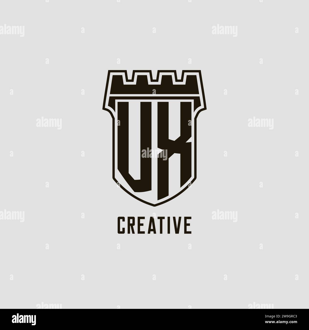 Monogram VX with shield fortress logo design style vector graphic Stock ...