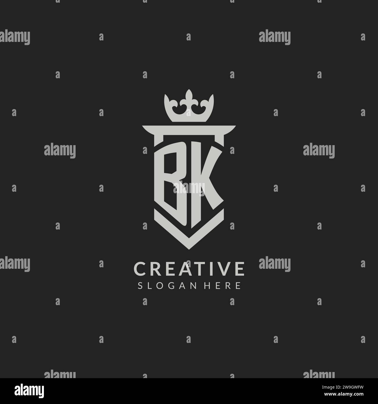 Initial BK shield and crown logo style vector graphic Stock Vector