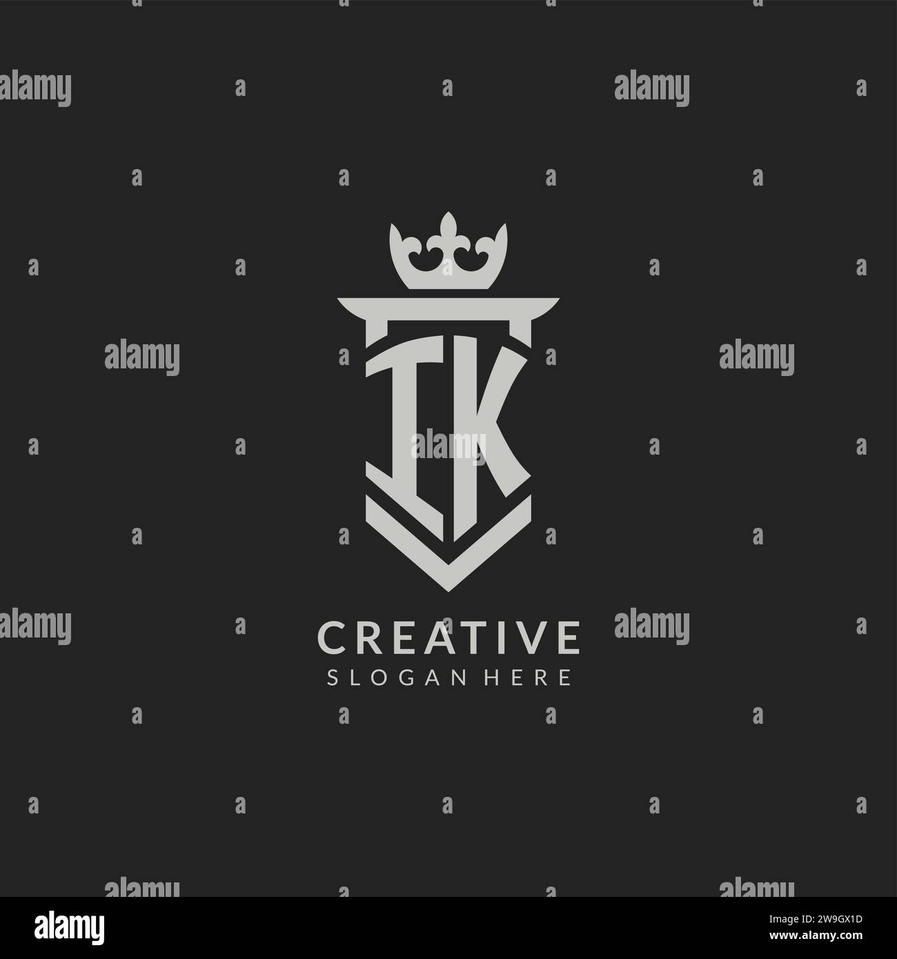 Initial IK shield and crown logo style vector graphic Stock Vector