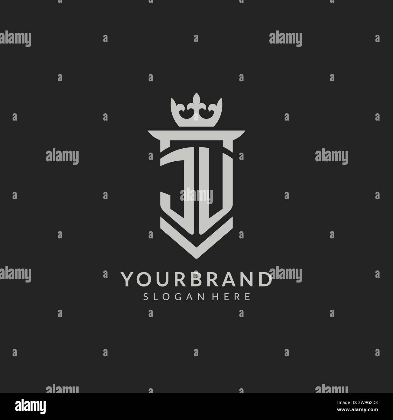 Initial JU shield and crown logo style vector graphic Stock Vector 