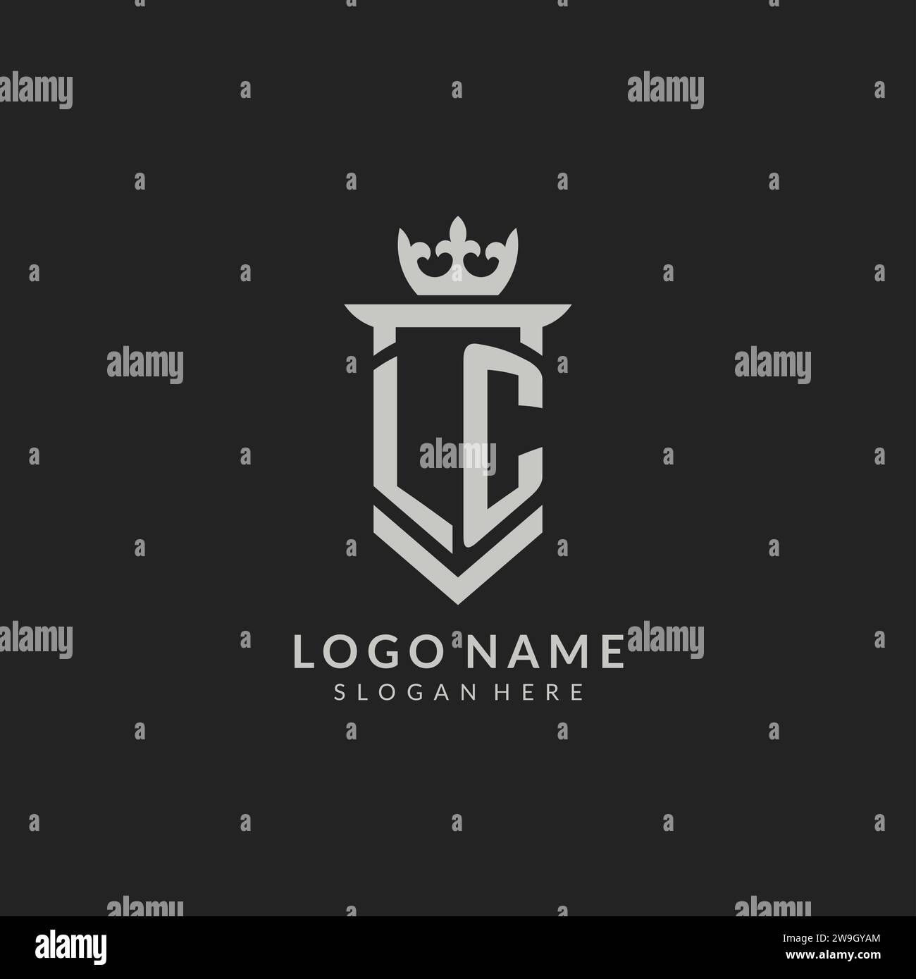 Initial LC shield and crown logo style vector graphic Stock Vector