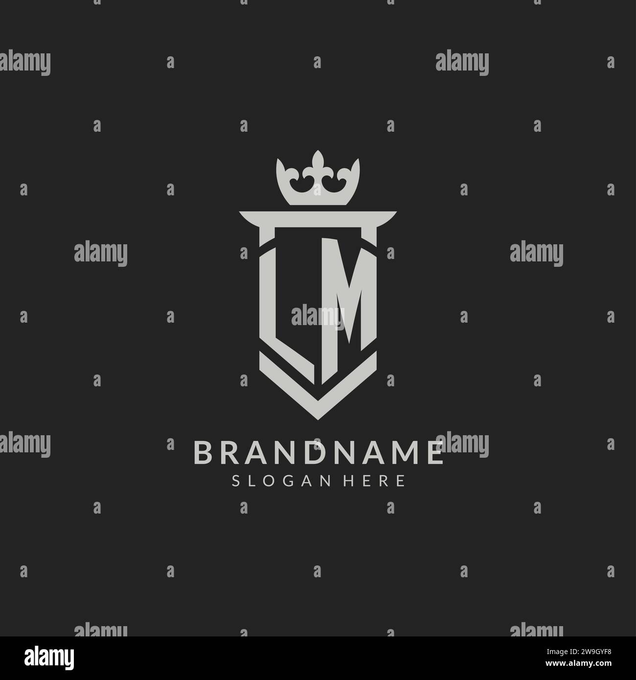 Initial LM shield and crown logo style vector graphic Stock Vector