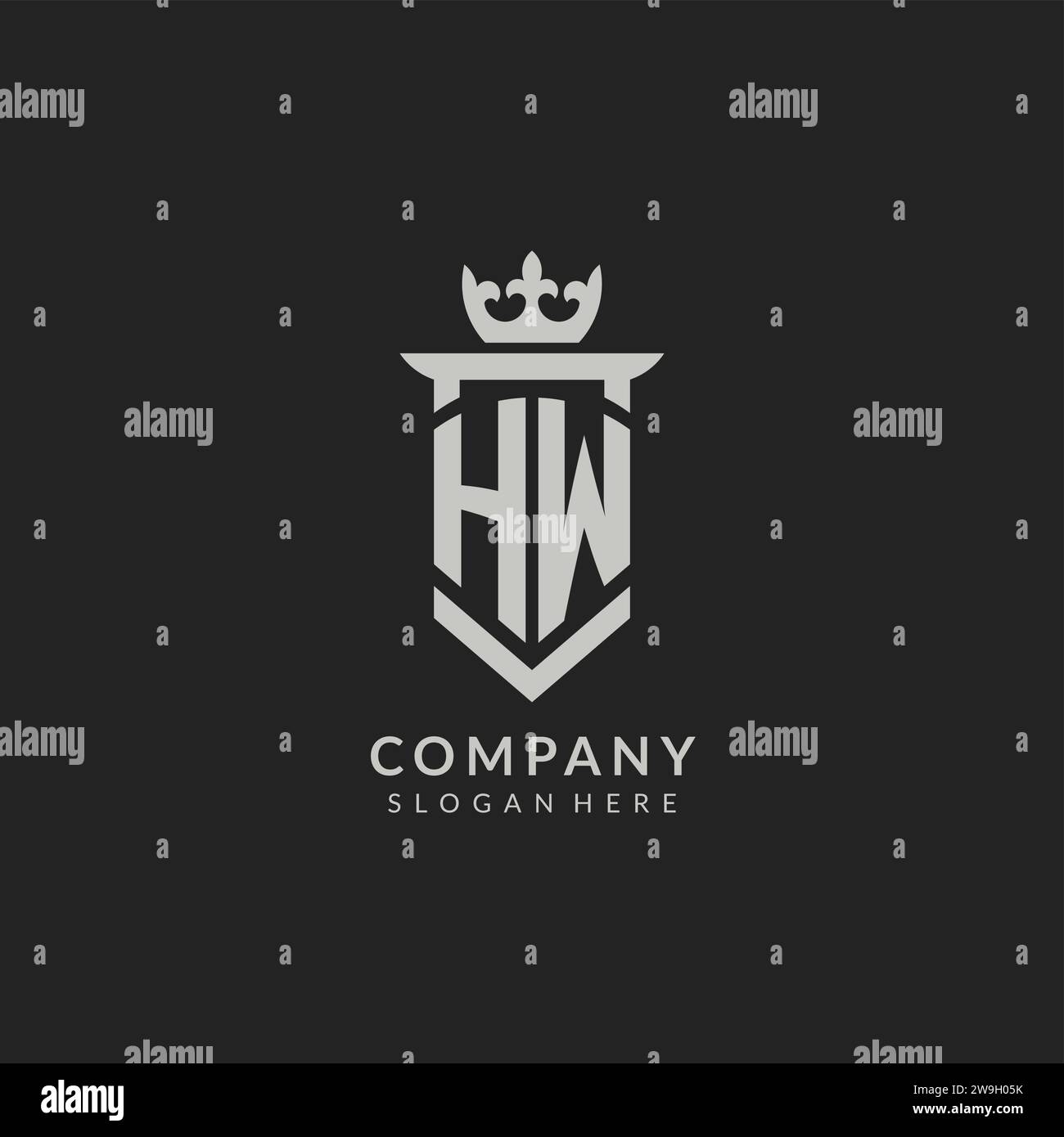 Initial HW shield and crown logo style vector graphic Stock Vector ...