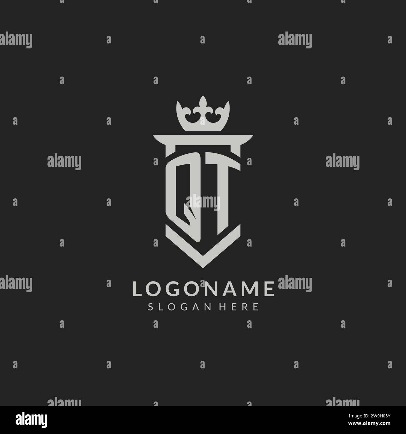 Initial QT shield and crown logo style vector graphic Stock Vector ...