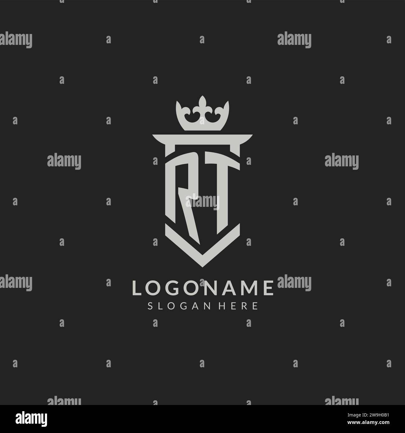 Initial RT shield and crown logo style vector graphic Stock Vector